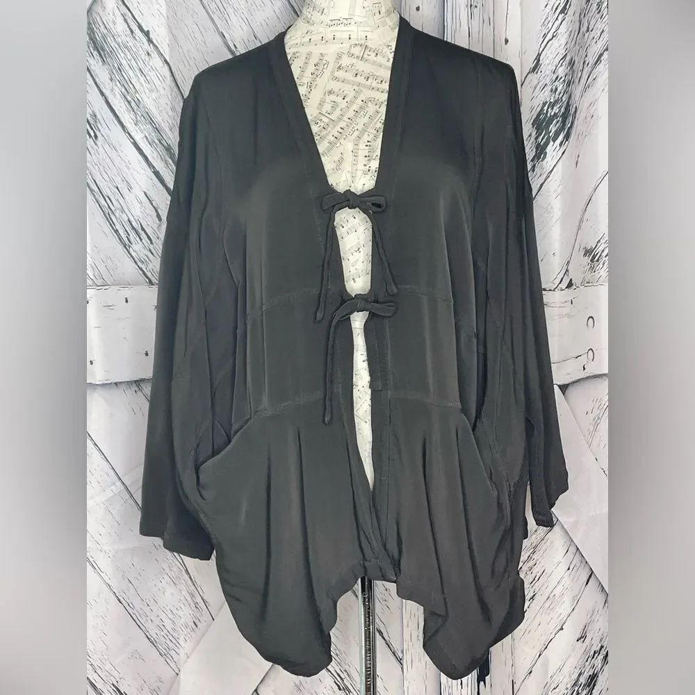 Handwritten Tie Front Cardigan Draped Brown M